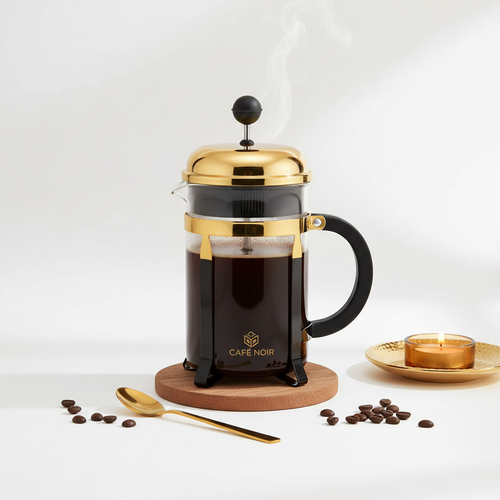 Kaffinated Kat French Press 34oz black and gold