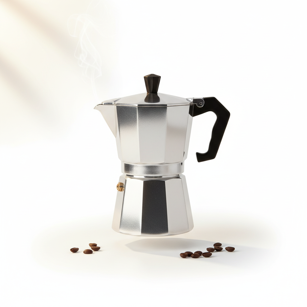 Kaffinated Kat Stovetop Moka Pot 6-cup polished aluminum