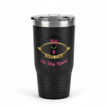 Kaffinated Kat black insulated tumbler 20oz with pink and gold logo